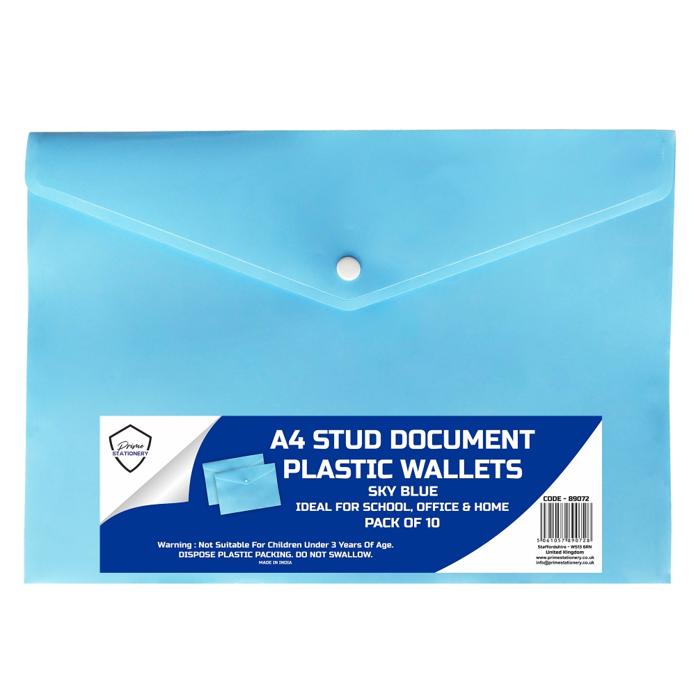 Prime A4 Stud Wallet Light Blue Pack of 10